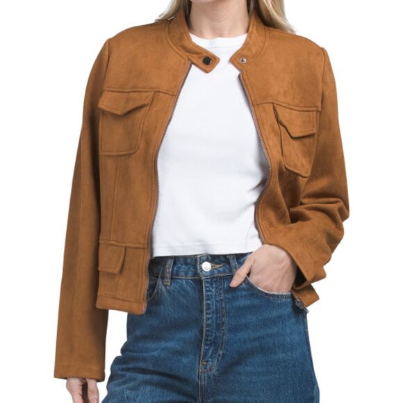 Solitaire by Anthropologie Suede Like Jacket Cognac Size Medium - Picture 4 of 6